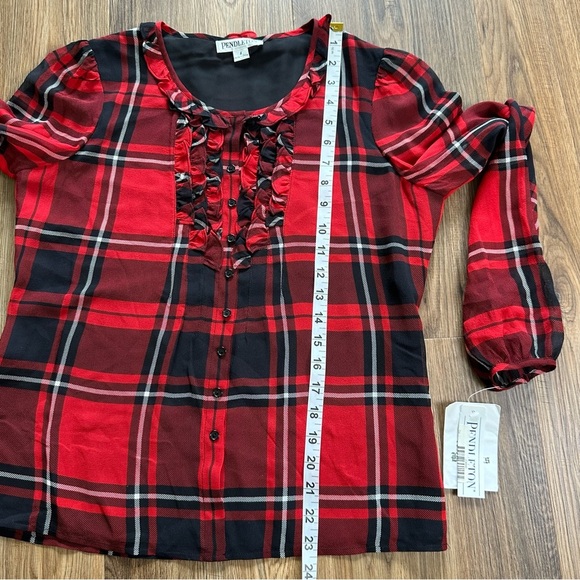 Pendleton Long Sleeve 100% Silk Blouse Button Ruffle Tartan Red Plaid Size 4 NEW - Picture 16 of 16